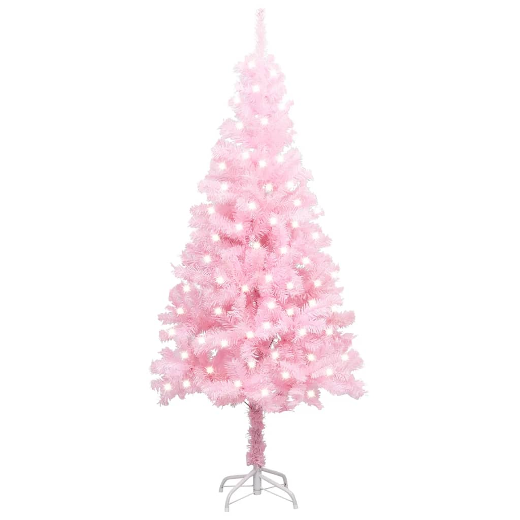 vidaXL Umělý vánoční stromek s LED světly a stojanem růžový 120 cm PVC