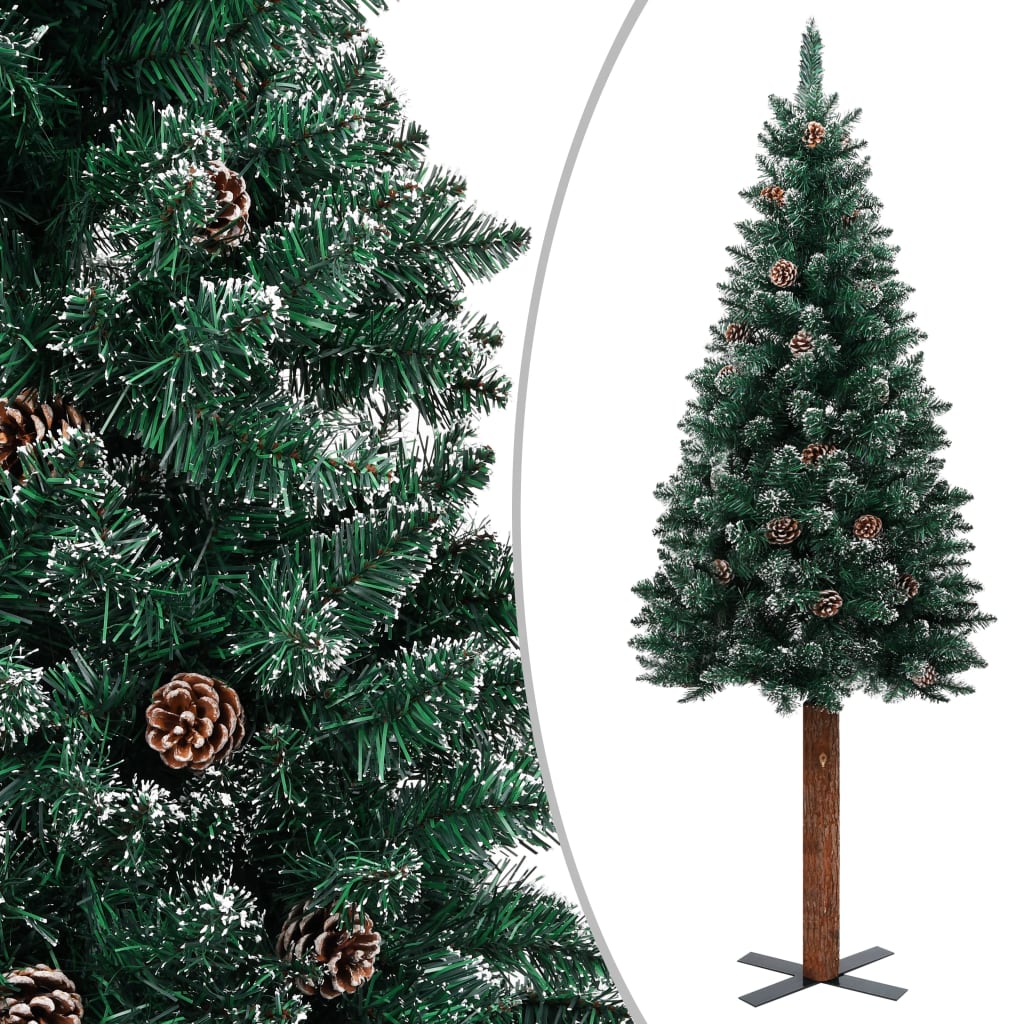 vidaXL Úzký vánoční stromeček pravé dřevo a bílý sníh zelený 180 cm