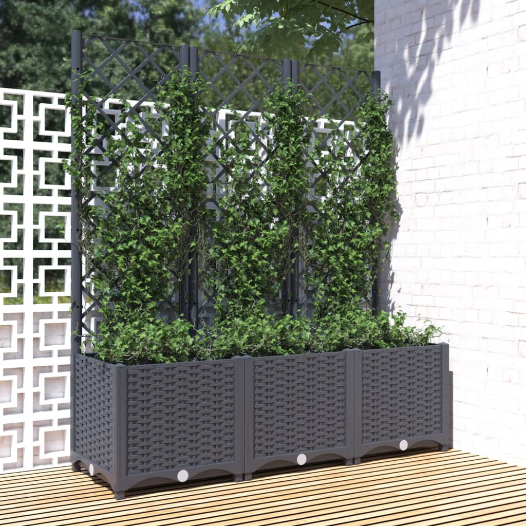 vidaXL Zahradní truhlík s treláží tmavě šedý 120 x 40 x 136 cm PP