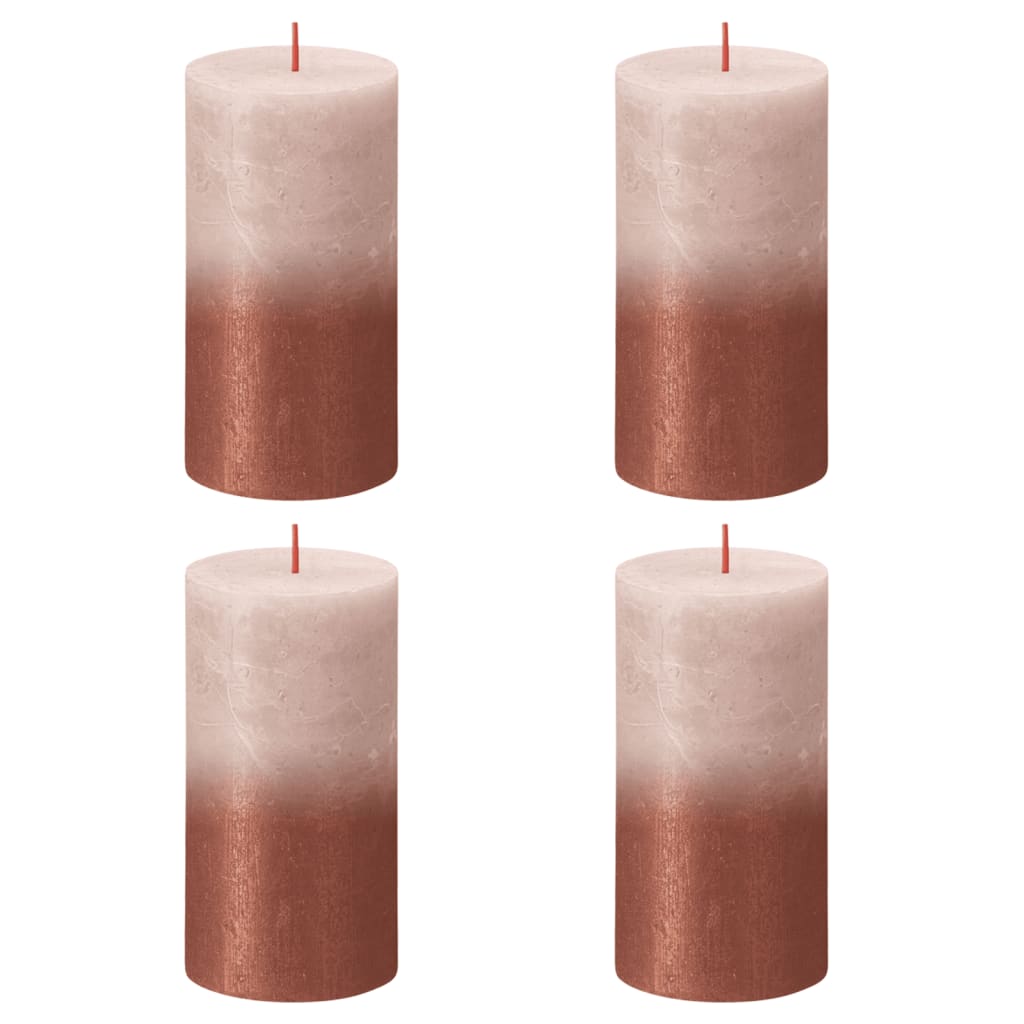 Bolsius Rustikální válcové svíčky Sunset 4ks 130mm mlžná růžová jantar