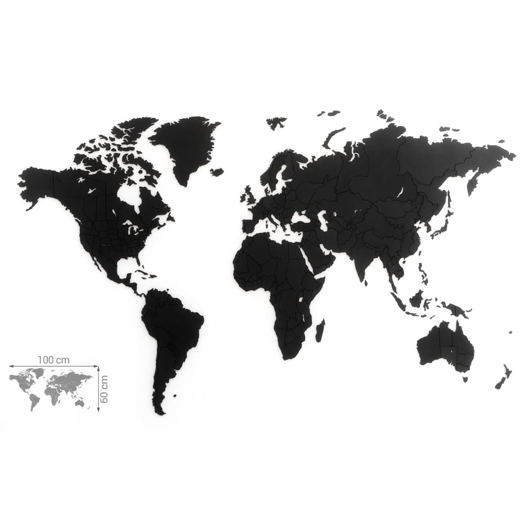 MiMi Innovations Dřevěná nástěnná mapa světa Luxury černá 100 x 60 cm