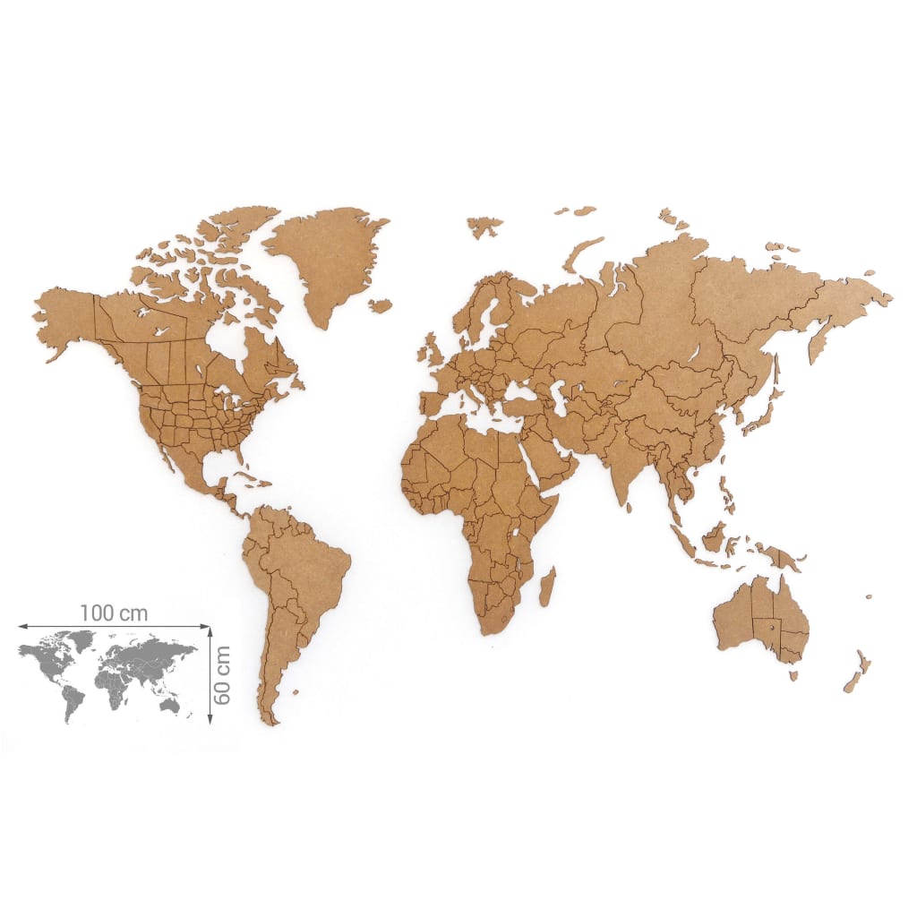 MiMi Innovations Dřevěná nástěnná mapa světa Luxury hnědá 100 x 60 cm