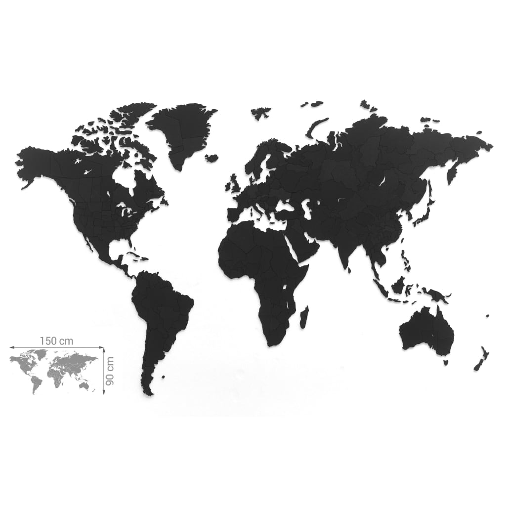 MiMi Innovations Nástěnná mapa světa Luxury puzzle černá 150 x 90 cm