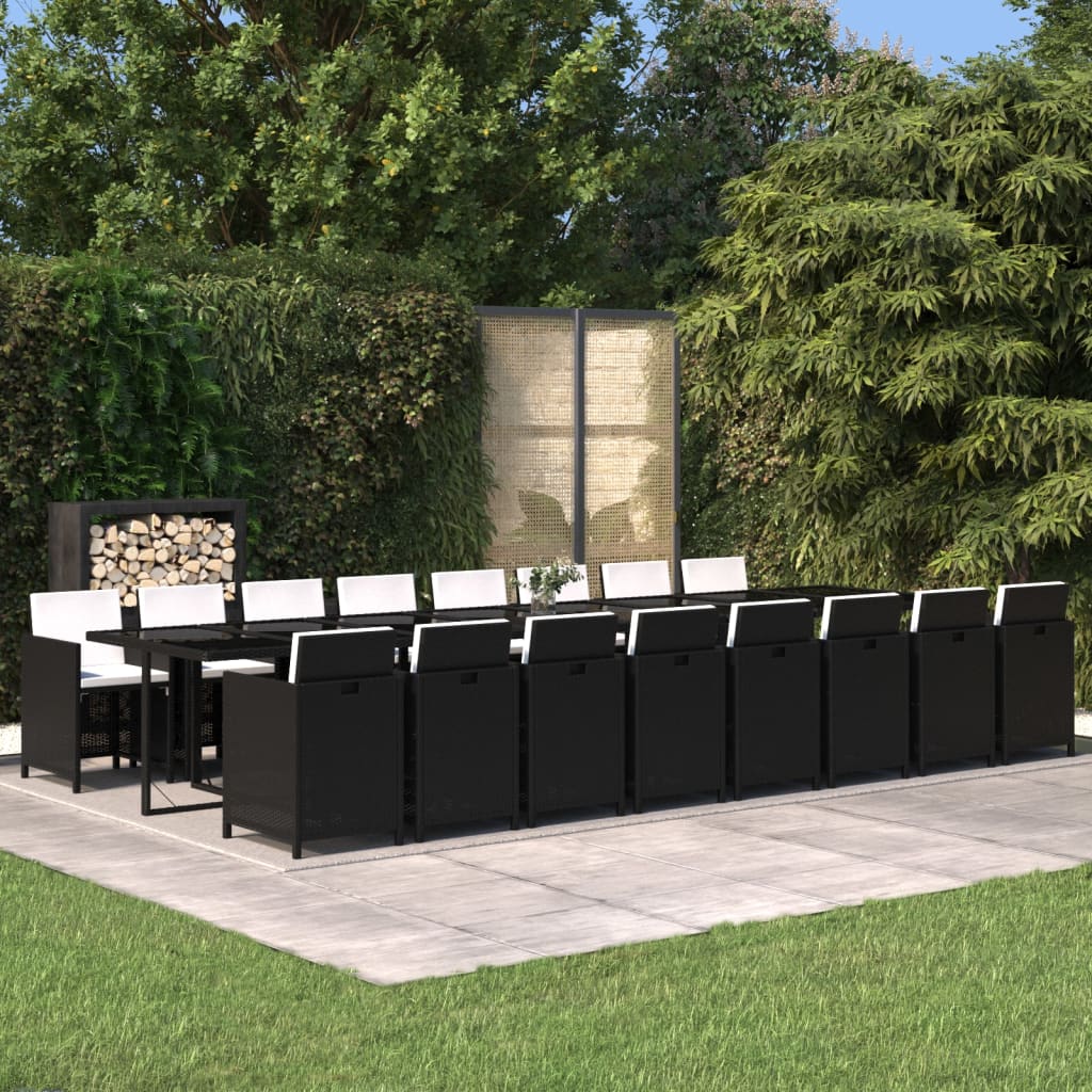 vidaXL 17dílný zahradní jídelní set s poduškami černý polyratan