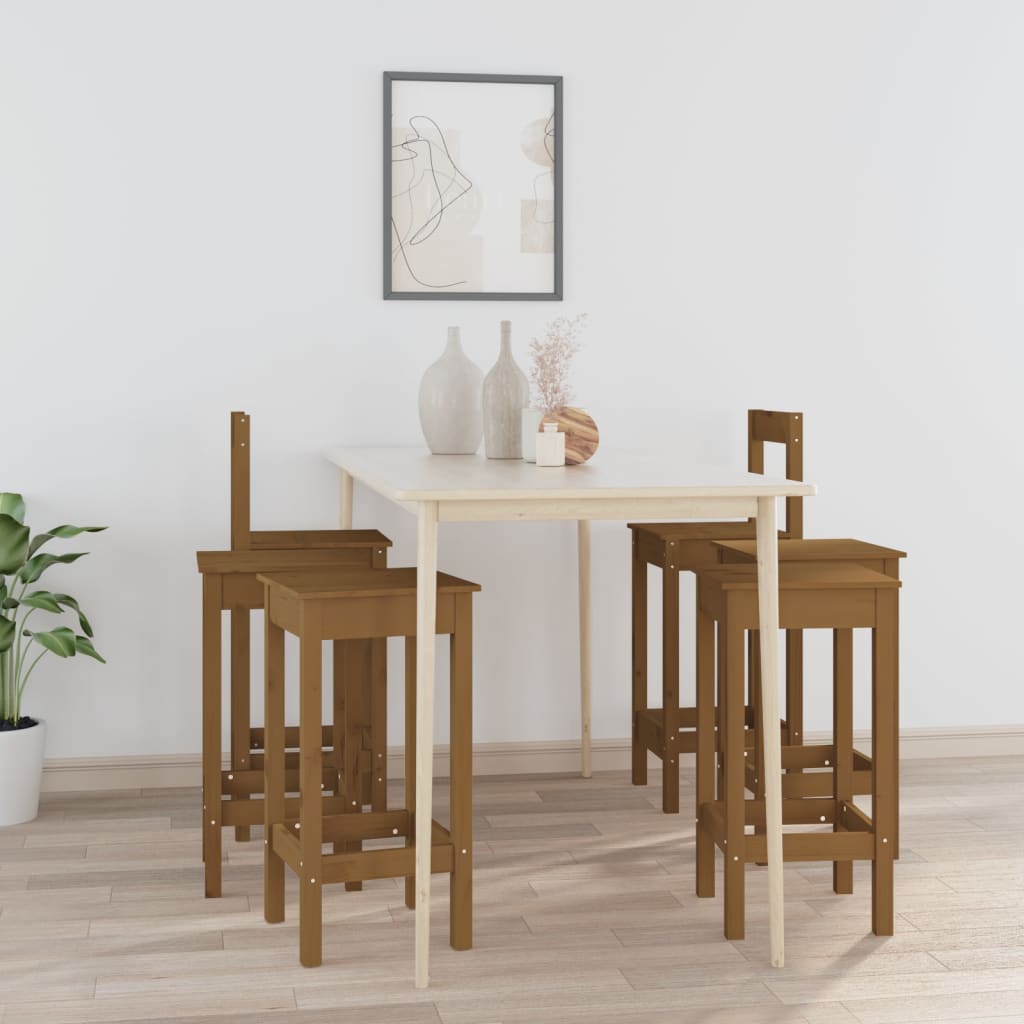 vidaXL 6dílná sada barových židlí medově hnědá masivní borové dřevo