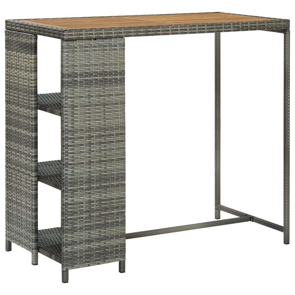 vidaXL Barový stolek s úložným regálem šedý 120x60x110 cm polyratan