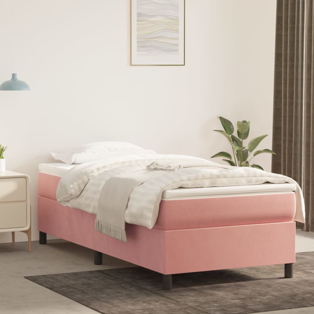 vidaXL Box spring postel růžová 90 x 190 cm samet