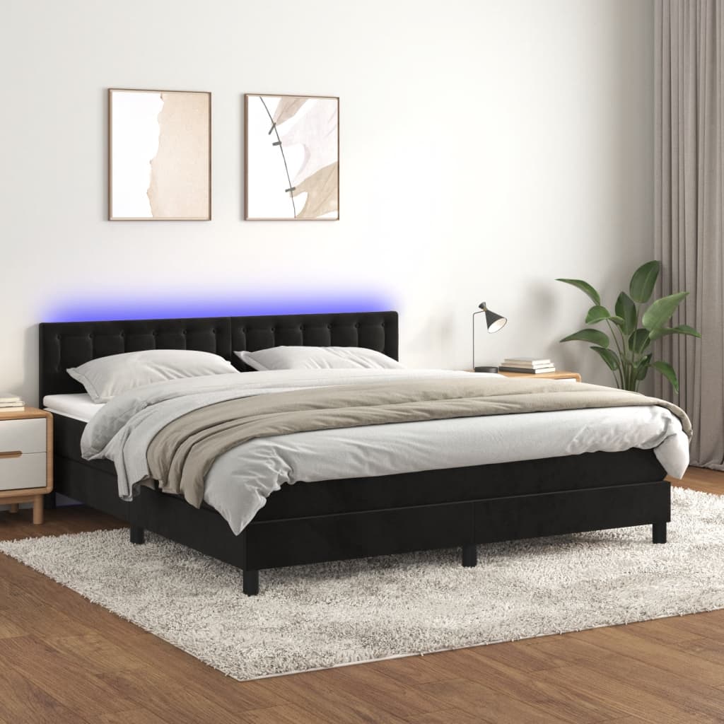 vidaXL Box spring postel s matrací a LED černá 180x200 cm samet