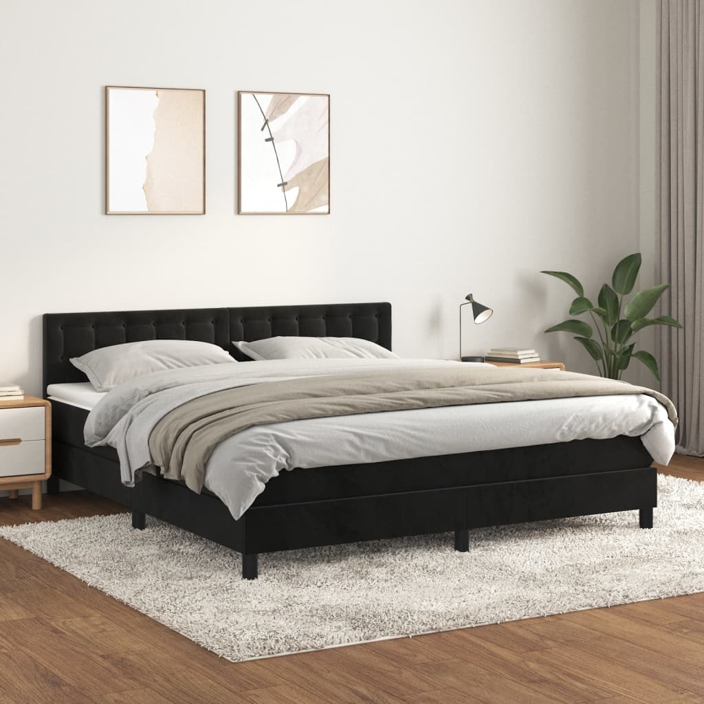 vidaXL Box spring postel s matrací černá 180x200 cm samet