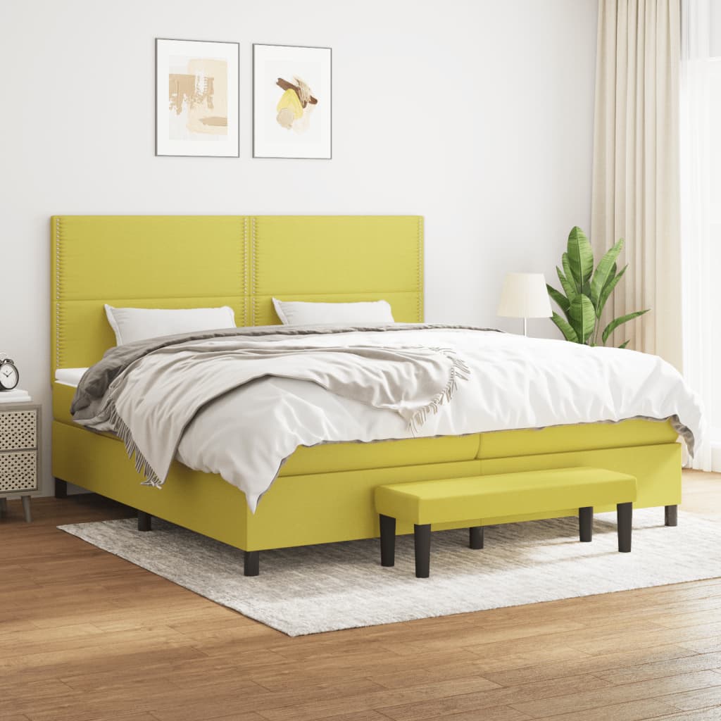 vidaXL Box spring postel s matrací světle zelená 200x200 cm textil