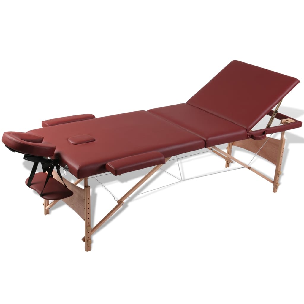 vidaXL Červený skládací masážní stůl se 3 zónami a dřevěným rámem