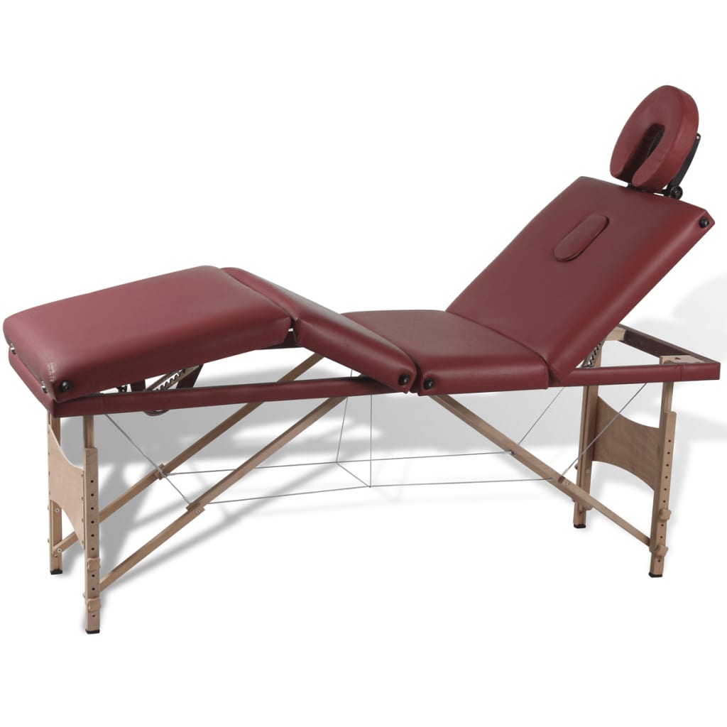 vidaXL Červený skládací masážní stůl se 4 zónami a dřevěný rám