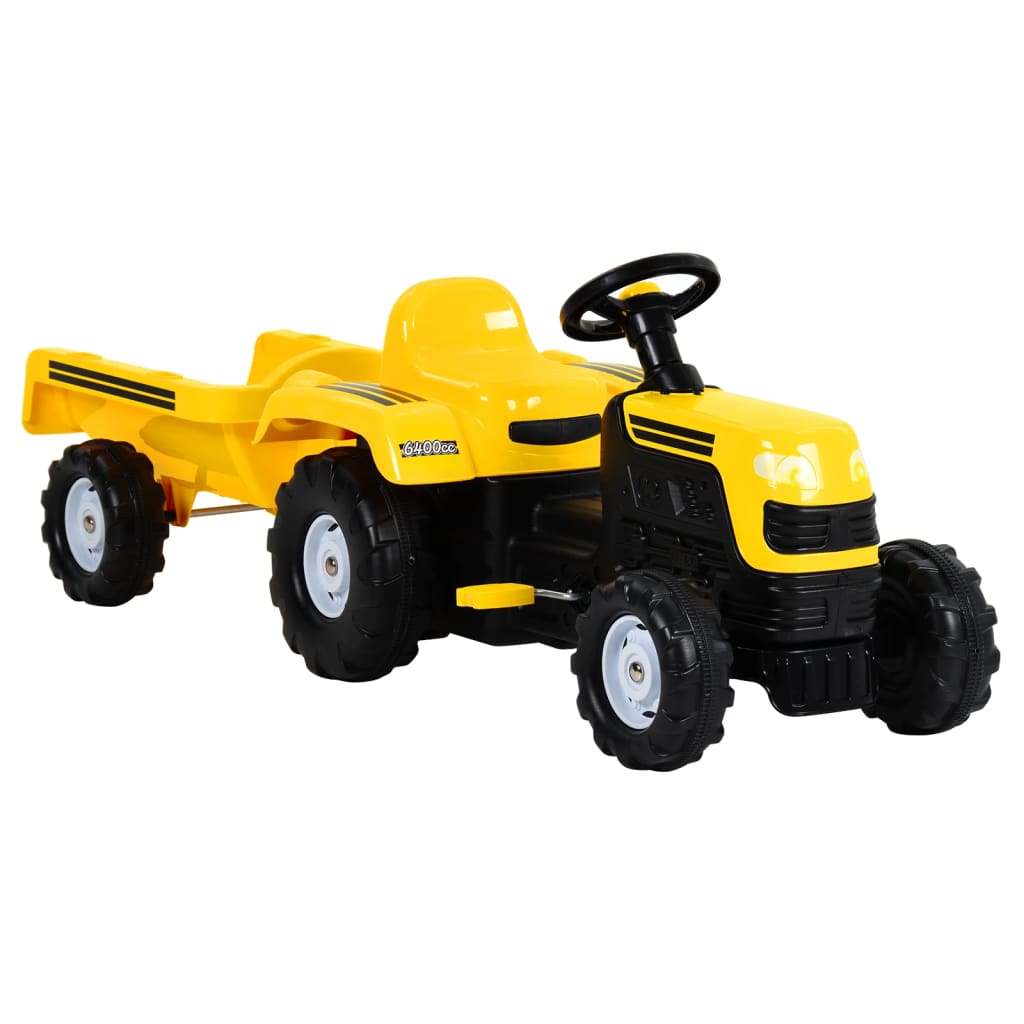 vidaXL Dětský šlapací traktor s přívěsem žlutý