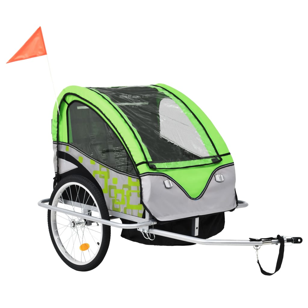 vidaXL Dětský vozík za kolo a kočárek pro běžce 2v1 zeleno-šedý