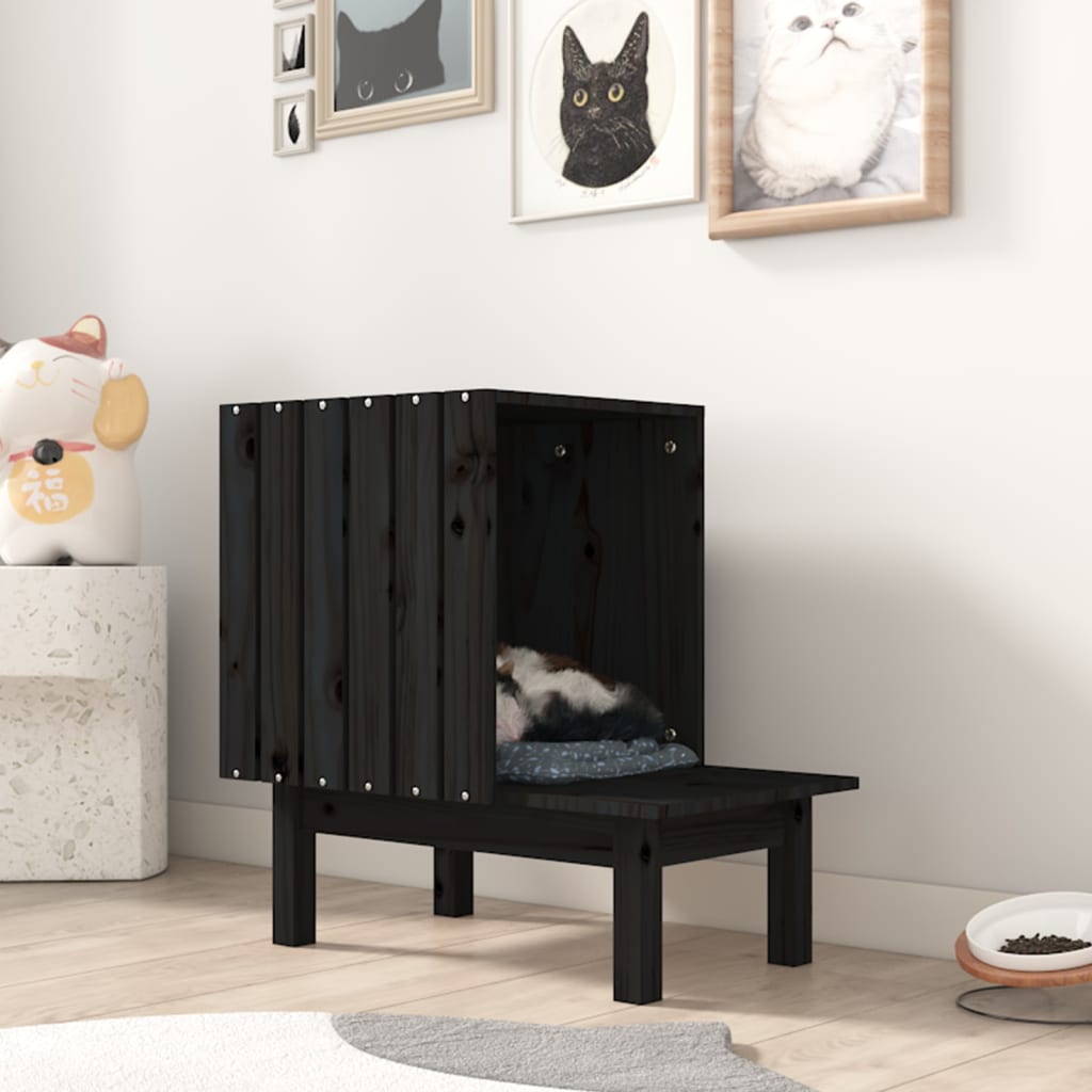 vidaXL Domeček pro kočky černá 60 x 36 x 60 cm masivní borové dřevo
