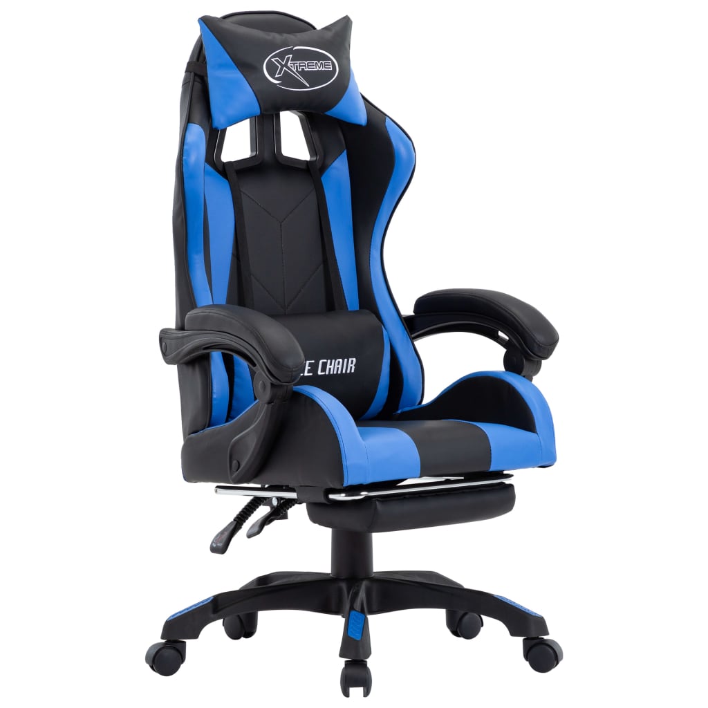 vidaXL Herní židle s podnožkou modrá a černá umělá kůže