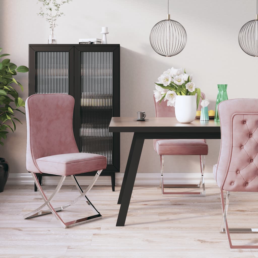 vidaXL Jídelní židle růžová 53 x 52 x 98 cm samet a nerezová ocel
