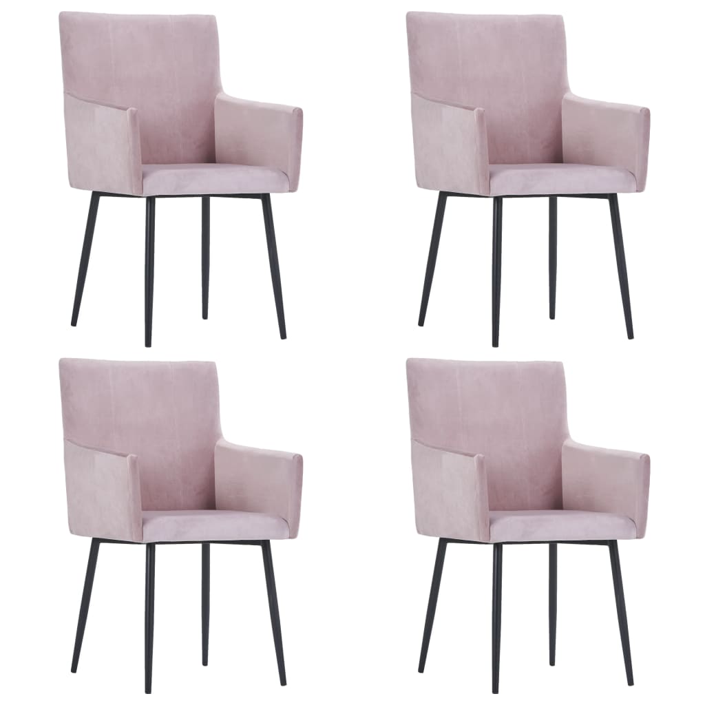 vidaXL Jídelní židle s područkami 4 ks růžové samet