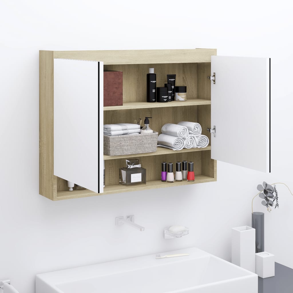vidaXL Koupelnová skříňka se zrcadlem 80x15x60 cm MDF bílá a dubová