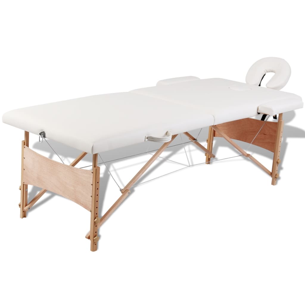 vidaXL Krémově bílý skládací masážní stůl se 2 zónami a dřevěným rámem
