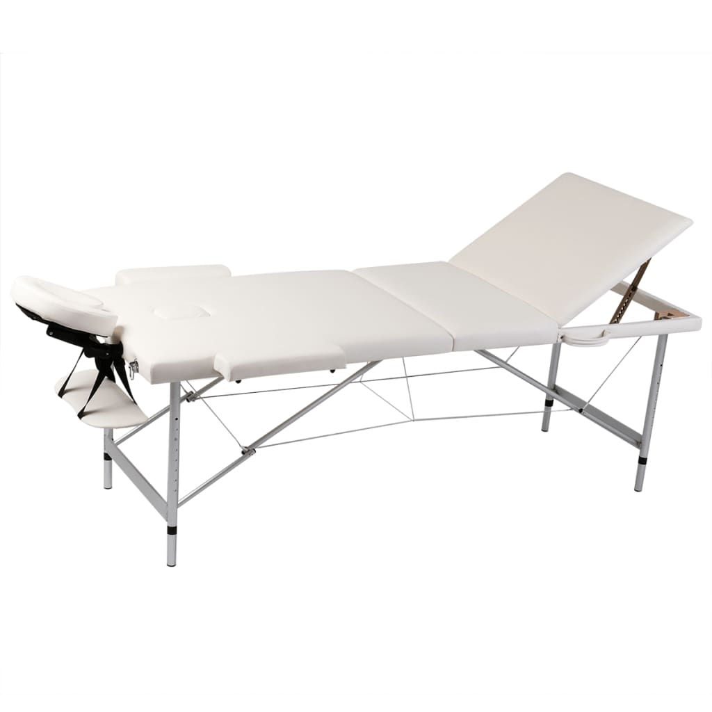 vidaXL Krémově bílý skládací masážní stůl se 3 zónami a hliníkovým rámem