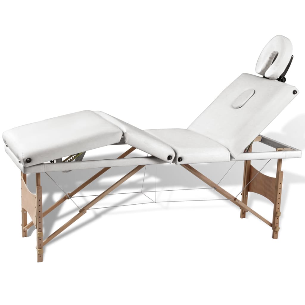 vidaXL Krémově bílý skládací masážní stůl se 4 zónami a dřevěný rám