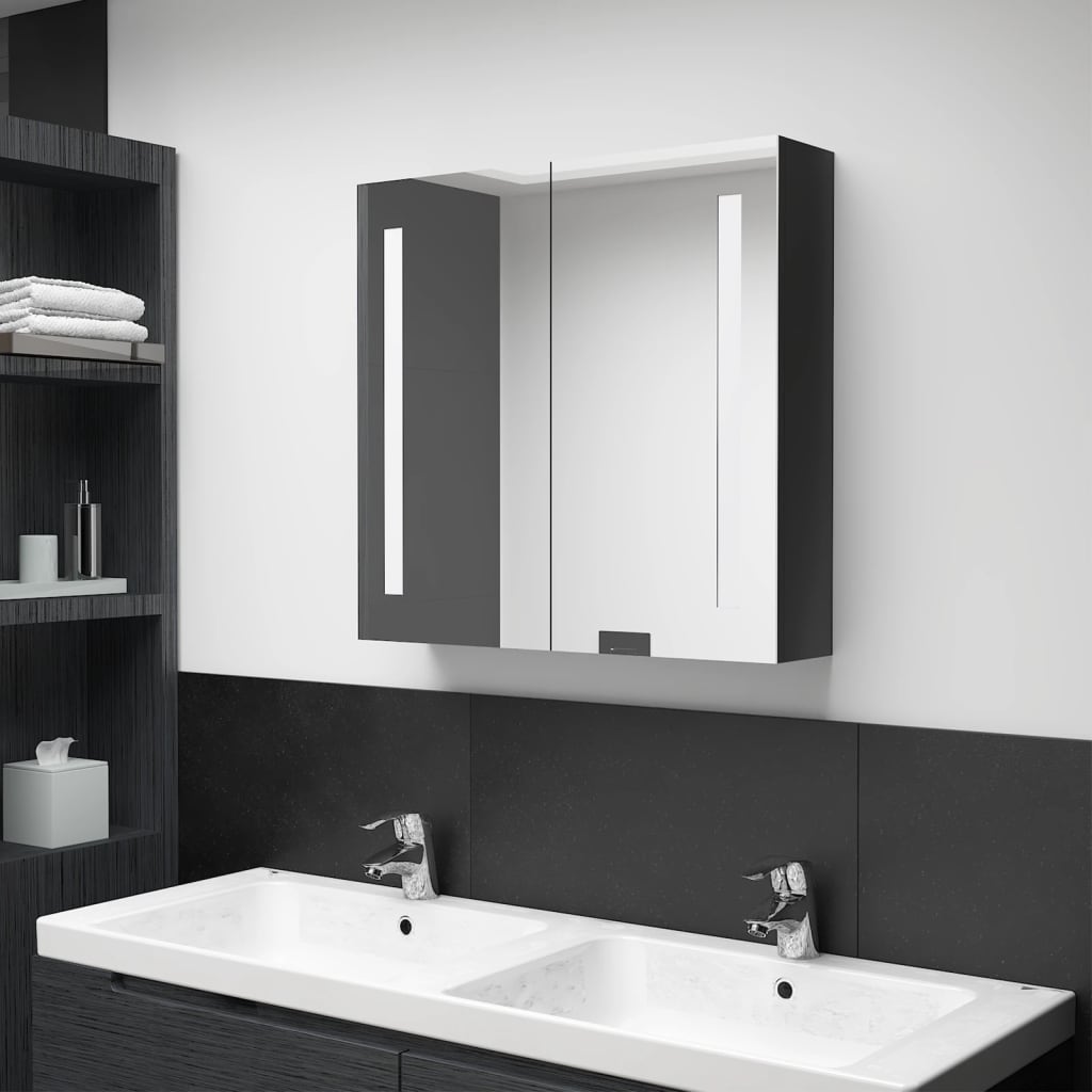 vidaXL LED koupelnová skřínka se zrcadlem zářivě černá 62 x 14 x 60 cm