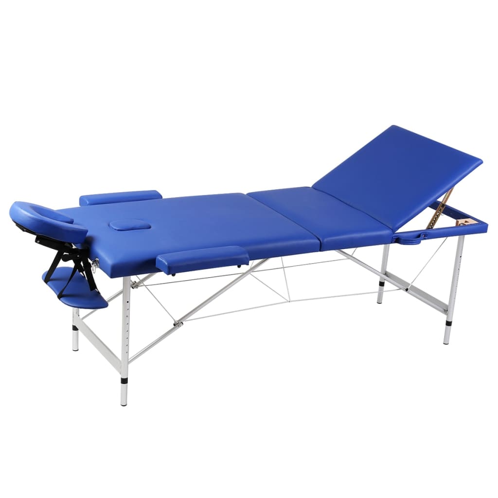 vidaXL Modrý skládací masážní stůl se 3 zónami a hliníkový rám