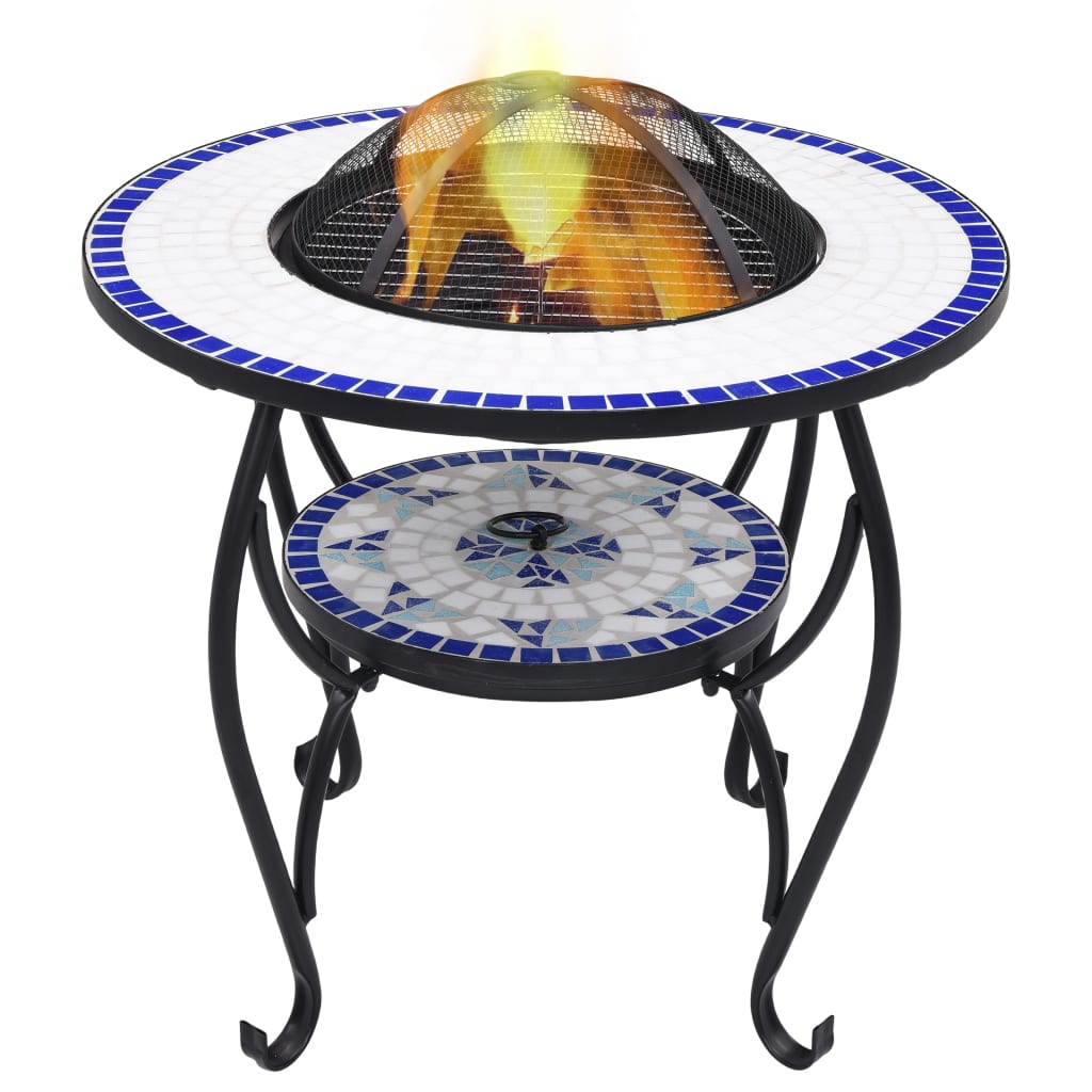 vidaXL Mozaikový stolek s ohništěm modrobílý 68 cm keramika