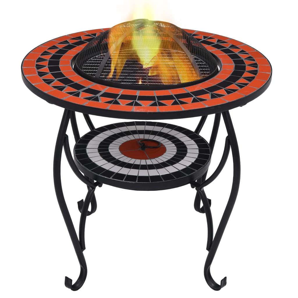 vidaXL Mozaikový stolek s ohništěm terakotovo-bílý 68 cm keramika