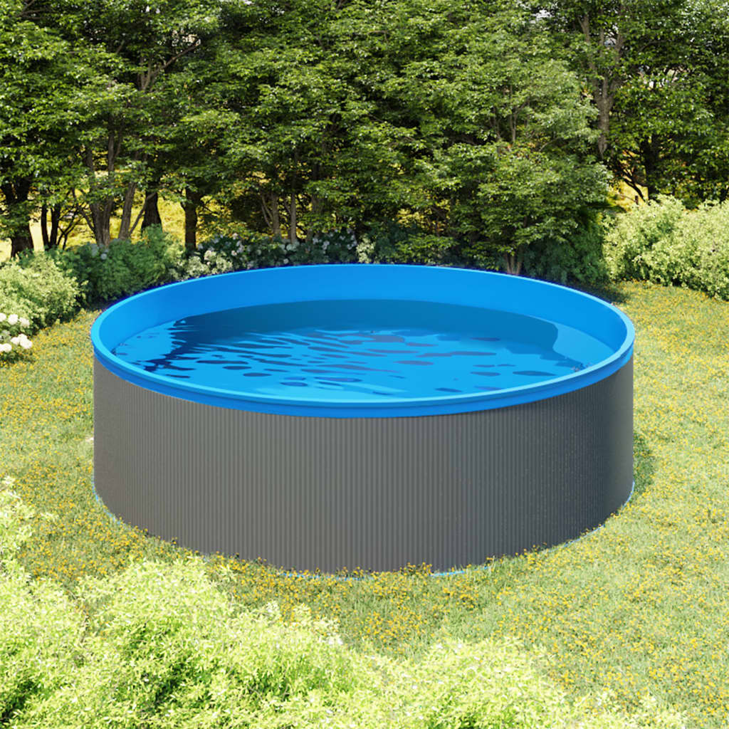 vidaXL Nadzemní bazén se 4stupňovými schůdky 350 x 90 cm šedý