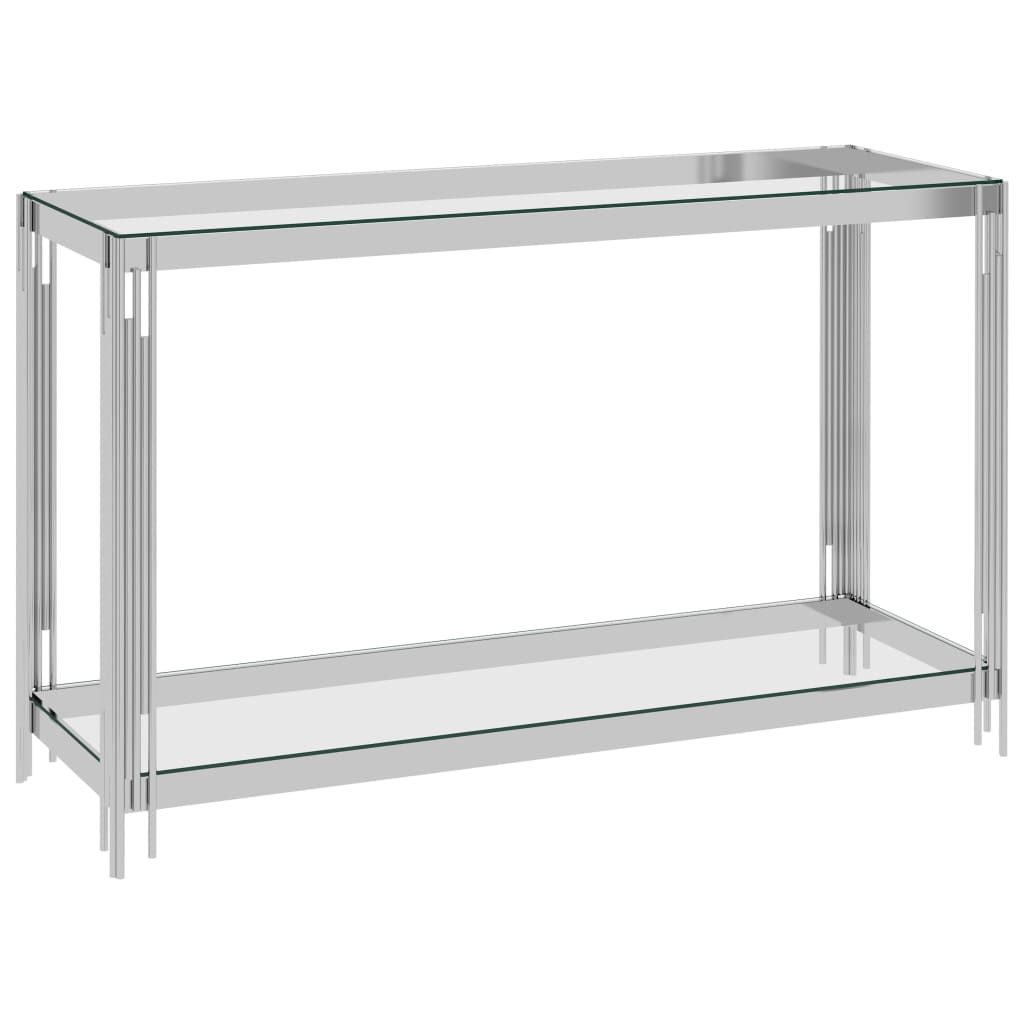 vidaXL Odkládací stolek stříbrný 120 x 40 x 78 cm nerezová ocel a sklo