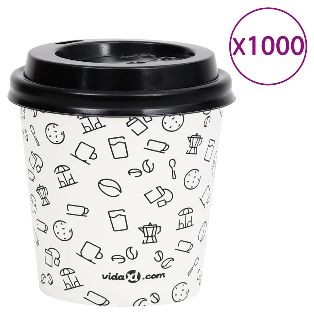 vidaXL Papírové kelímky na kávu s víčky 120 ml 1 000 ks bíločerné