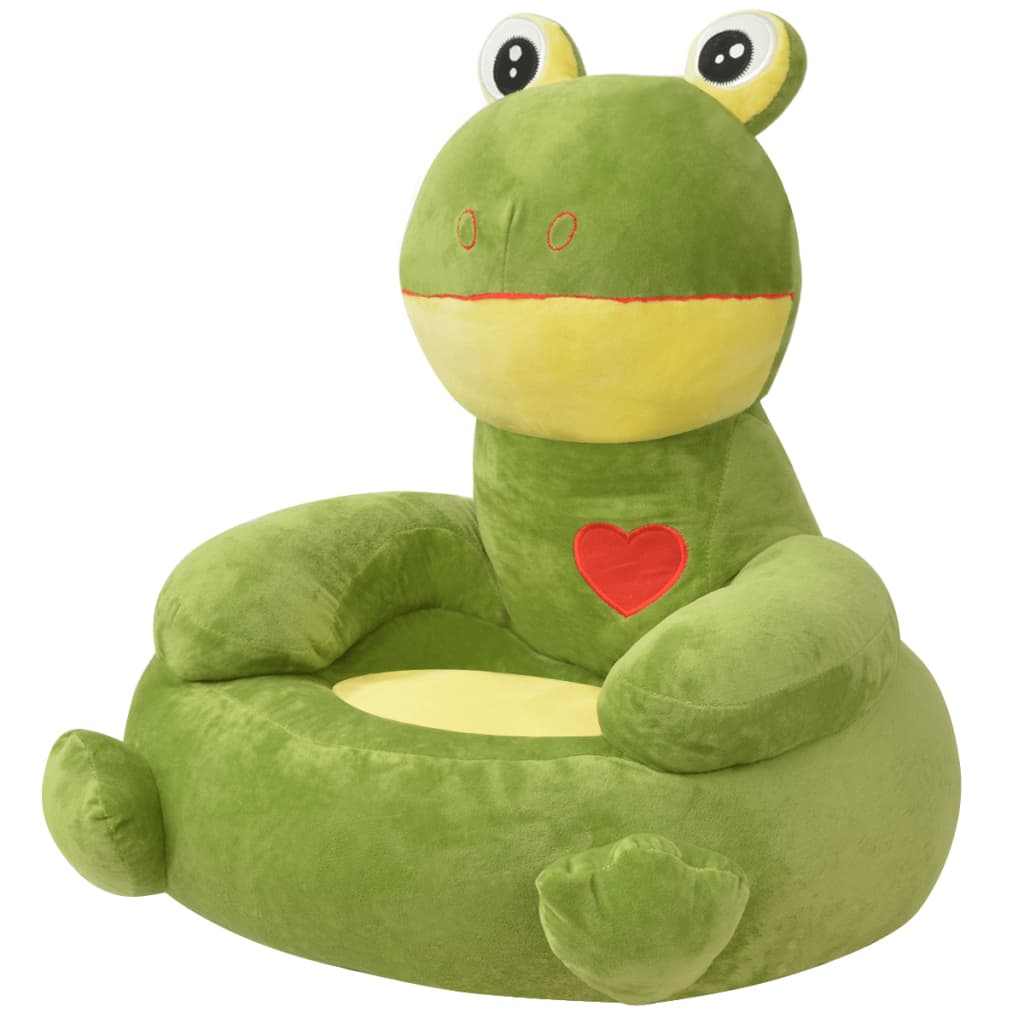 vidaXL Plyšové dětské křeslo žába zelená