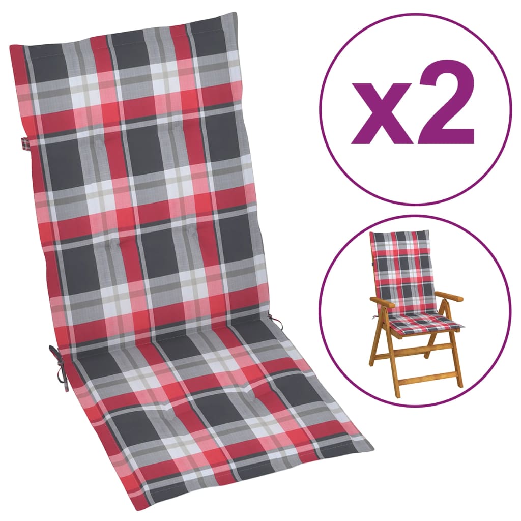 vidaXL Podušky na zahradní židle 2 ks červené kárované 120 x 50 x 4 cm