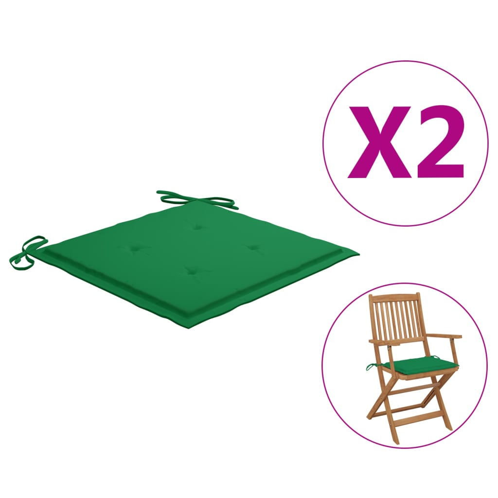 vidaXL Podušky na zahradní židle 2 ks zelené 40 x 40 x 3 cm textil