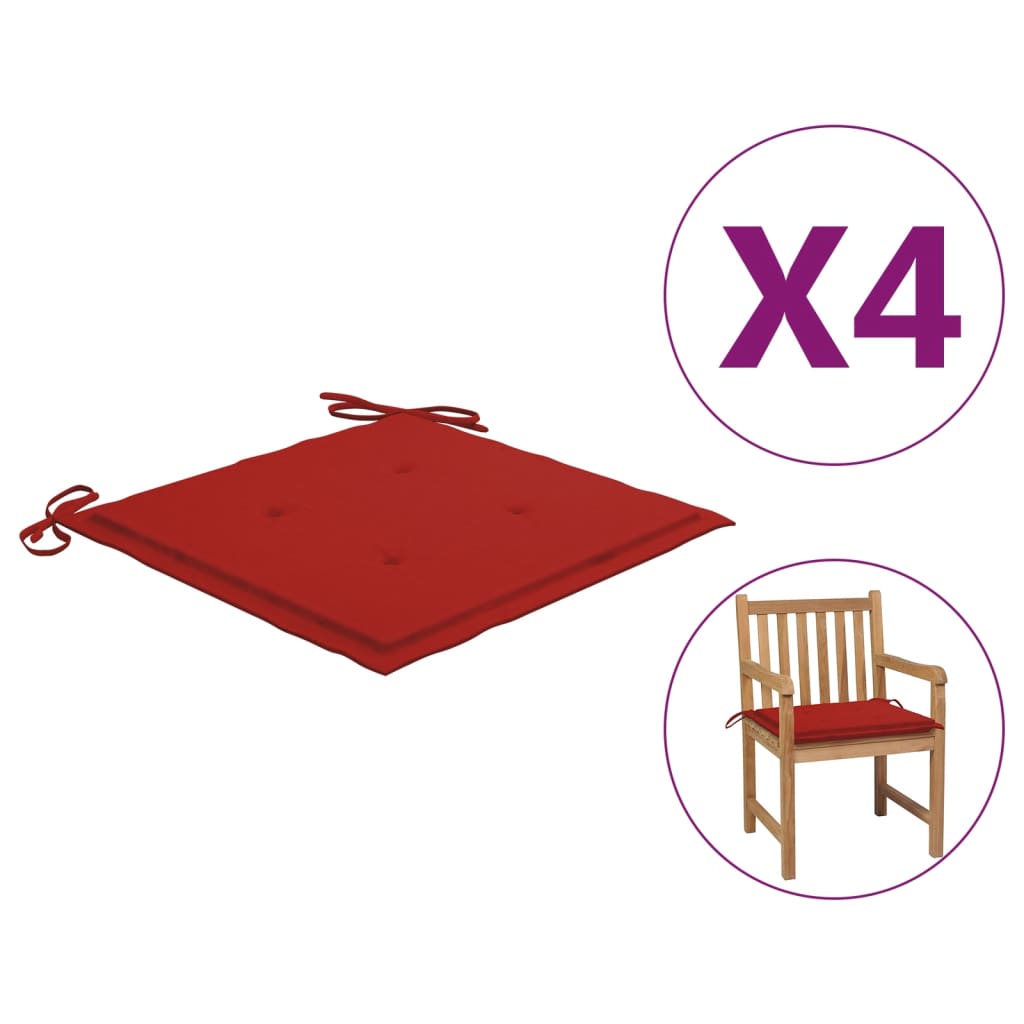 vidaXL Podušky na zahradní židle 4 ks červené 50 x 50 x 4 cm textil