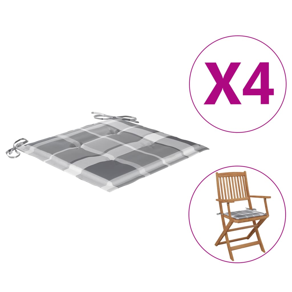 vidaXL Podušky na zahradní židle 4 ks šedé kárované 40x40x3 cm textil