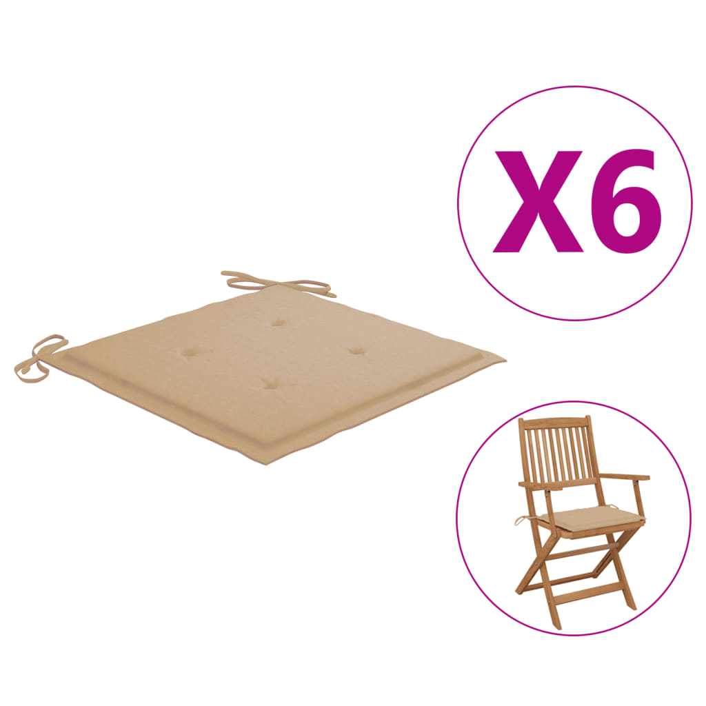 vidaXL Podušky na zahradní židle 6 ks béžové 40 x 40 x 3 cm textil