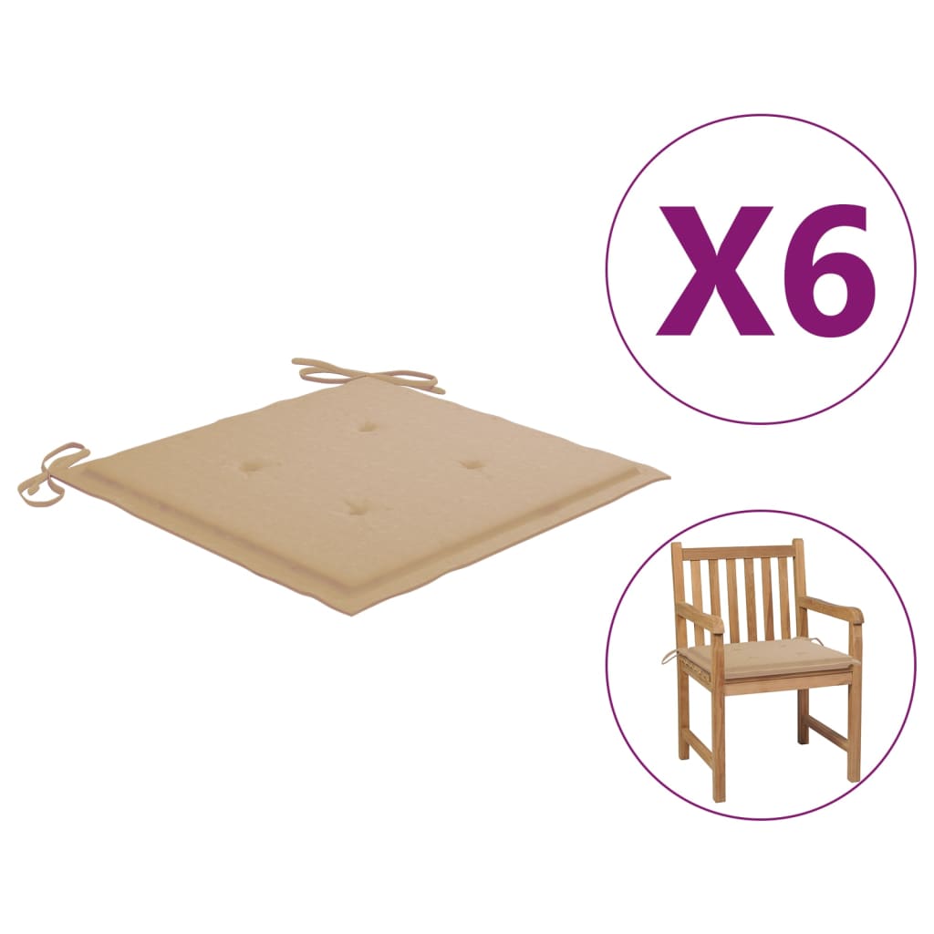 vidaXL Podušky na zahradní židle 6 ks béžové 50 x 50 x 4 cm textil