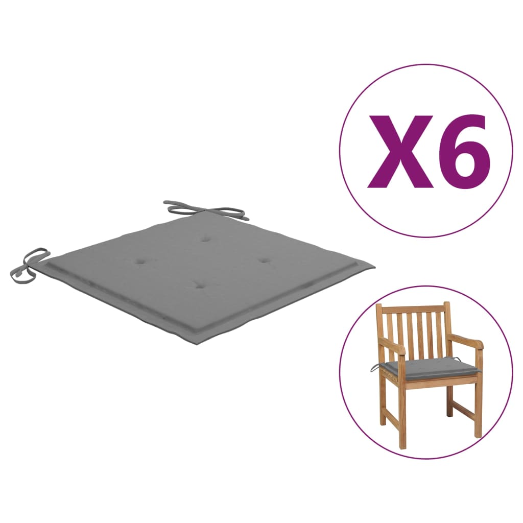 vidaXL Podušky na zahradní židle 6 ks šedé 50 x 50 x 4 cm textil