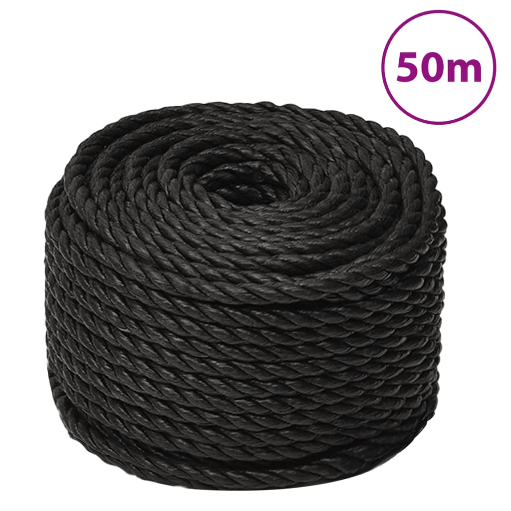vidaXL Pracovní lano černé 10 mm 50 m polypropylen