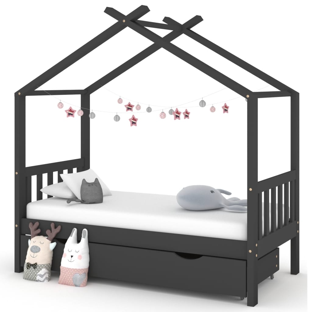 vidaXL Rám dětské postele se zásuvkou tmavě šedý borovice 80x160 cm