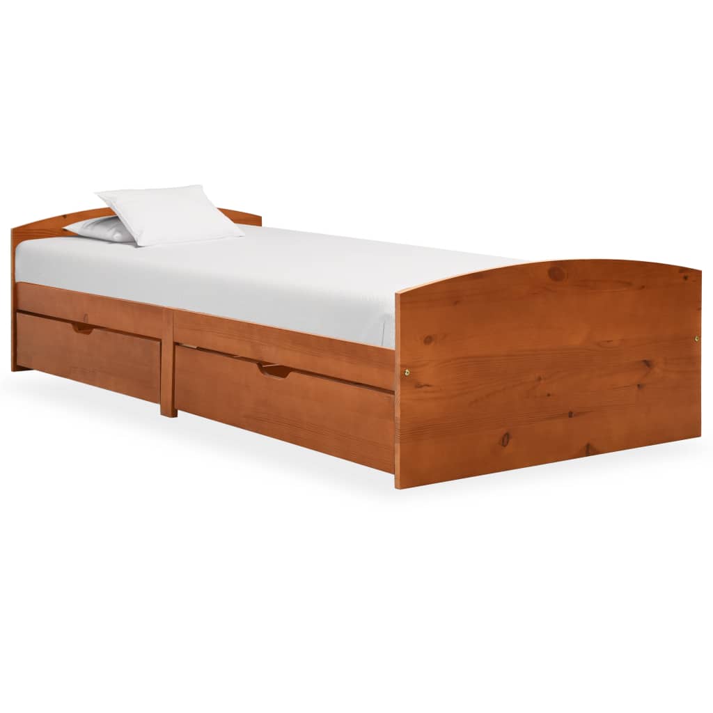 vidaXL Rám postele 2 zásuvky medově hnědý masivní borovice 90x200 cm
