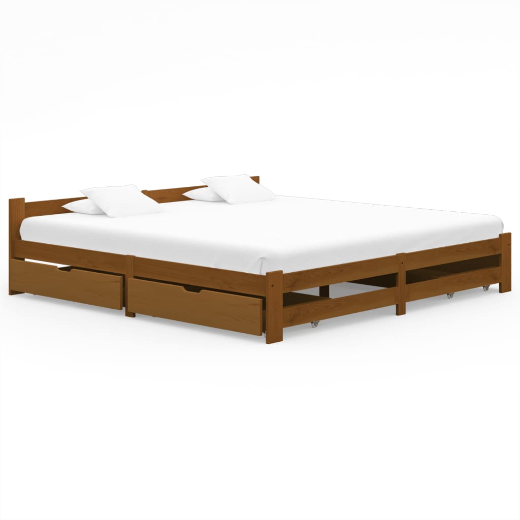 vidaXL Rám postele 4 zásuvky medově hnědý masivní borovice 200x200 cm