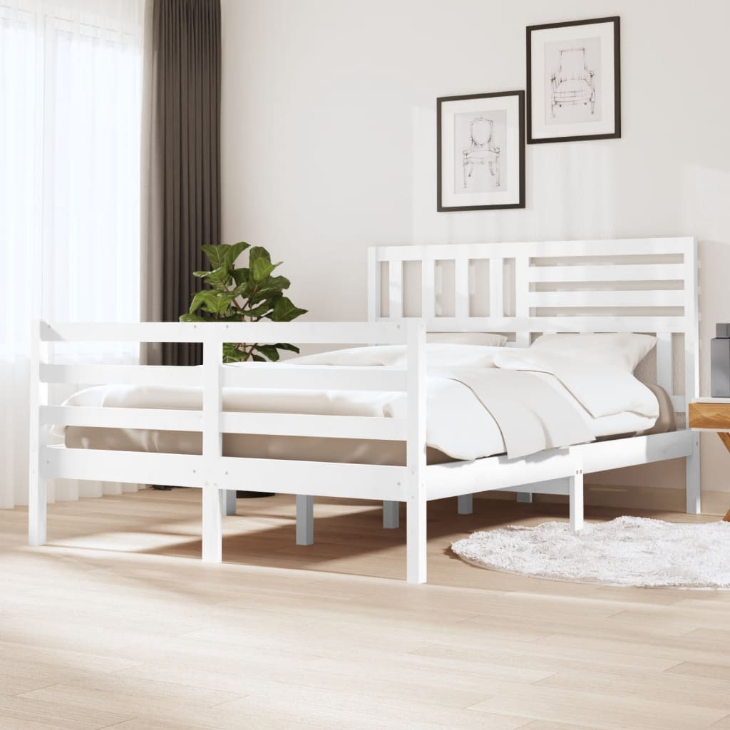 vidaXL Rám postele bílý masivní dřevo 135 x 190 cm 4FT6 dvoulůžko