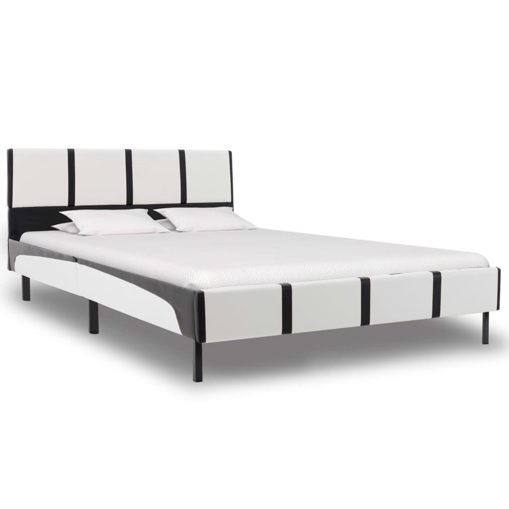 vidaXL Rám postele černobílý umělá kůže 140 x 200 cm