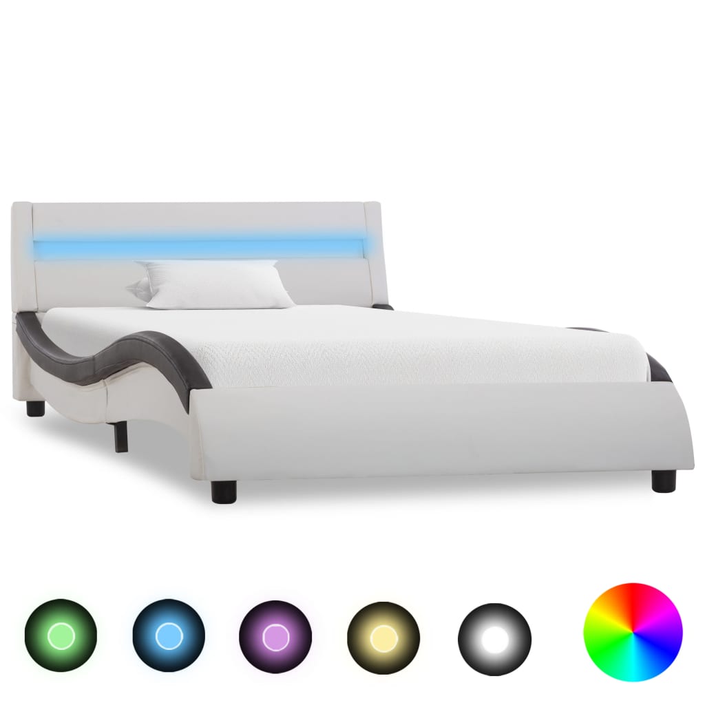 vidaXL Rám postele s LED světlem bíločerný umělá kůže 90 x 200 cm