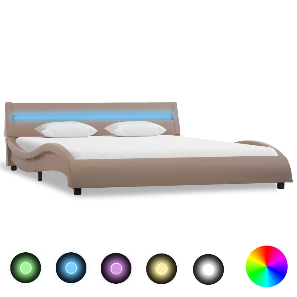 vidaXL Rám postele s LED světlem cappuccino umělá kůže 140 x 200 cm