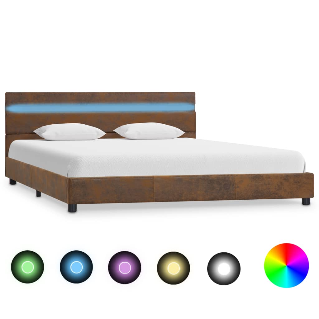 vidaXL Rám postele s LED světlem hnědý textil 160 x 200 cm